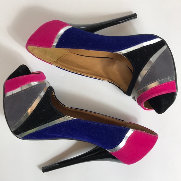 Shi by Journeys Pink & Blue Colorblock Peep-Toe Heels – Size 6.5 - Picture 6 of 7